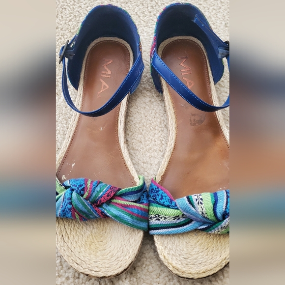 Mia Boho Bow Espadrille Beachy Flat Sandals Blue Green Pink 9m Like Anthro - Picture 2 of 8
